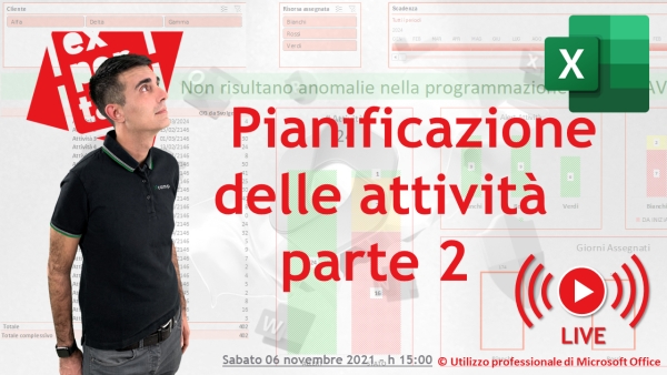 EXCEL: MODELLO E DASHBOARD PER LA PIANIFICAZIONE DELLE ATTIVITA’ parte 2 - DIRETTA #16 