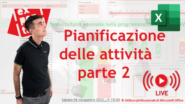 EXCEL: DASHBOARD PIANIFICAZIONE ATTIVITA’ parte 2 - DIRETTA #16 